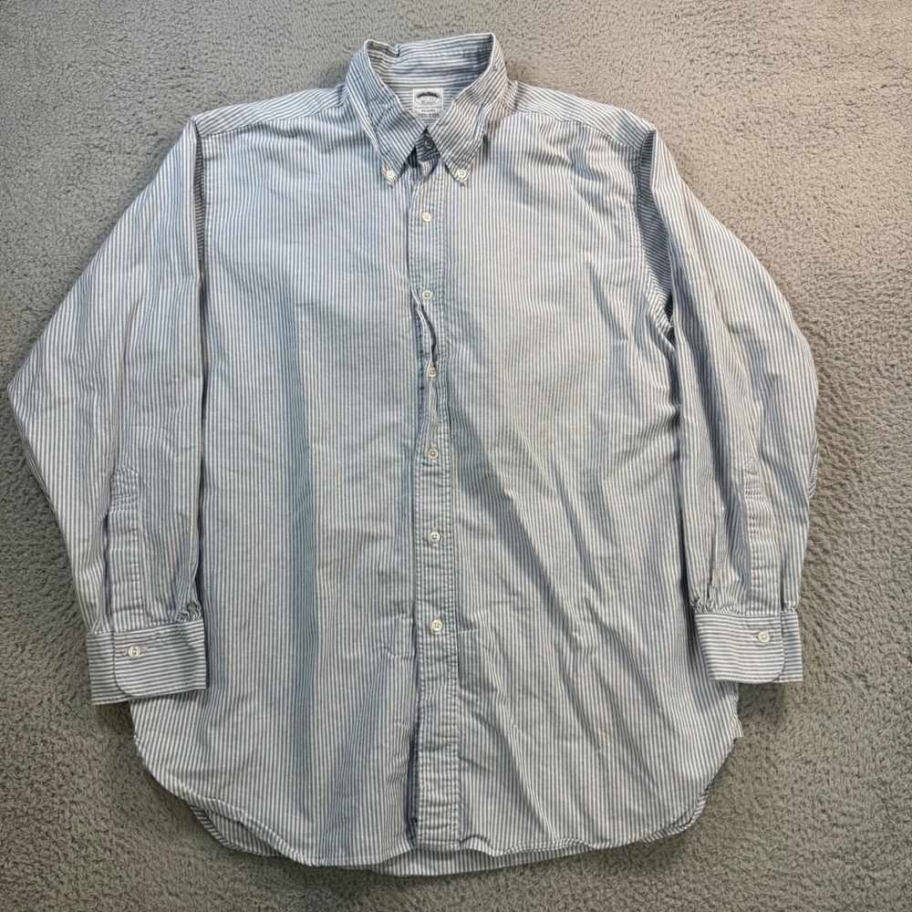 Brooks Brothers Makers Regent Shirt Mens 17-33 Blue White Striped Supima Cotton